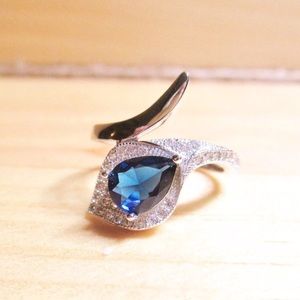 Sterling Silver Ring Cubic Zirconia Sapphire Blue